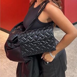 Authentic Kurt Geiger London Kensington Drench Leather Shoulder Bag (Black)